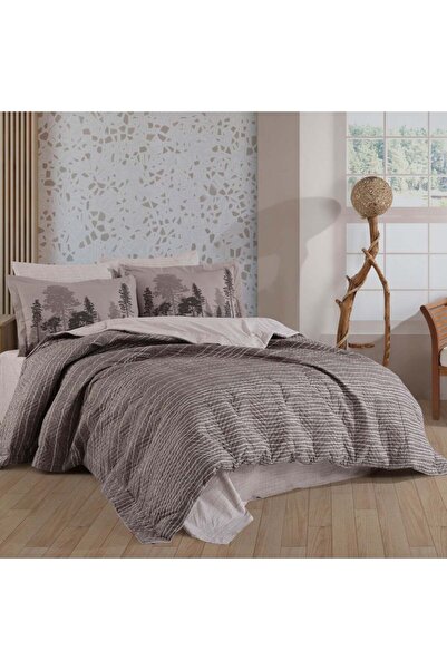 Hobby Tully Kahve - Çift Kişilik Poplin Kapitone Nevresim Takımı