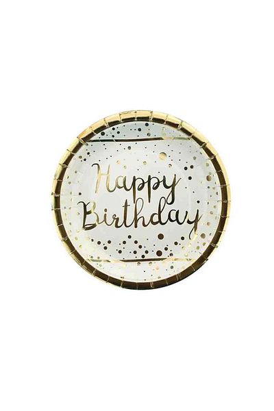 TT Tahtakale Toptancıları Shiny Gold Leaf Printed Happy Birthday Cardboard - 6 Pieces White