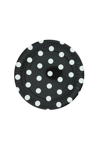 TT Tahtakale Toptancıları Black Polka Dot Plate Cardboard - 23 Cm, 8 Pieces