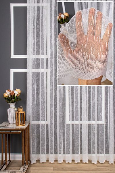 elision home Modern Slub Pattern Knitted Plain Tulle Curtain, 100x260, Thin Pleat, 1/3