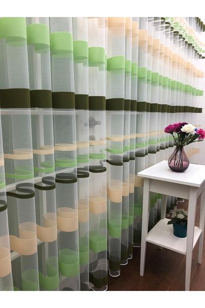 elision home Cortina de tul sport cu benzi transversale, 250x270, pliu strâns, 1/3
