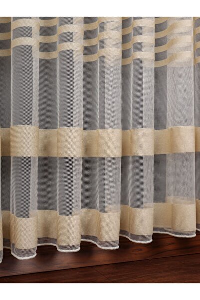 elision home Don't Want to Iron Beige Tape Tulle Curtain with Skirt Lead, Suitable for Living Room Guest Bedrooms