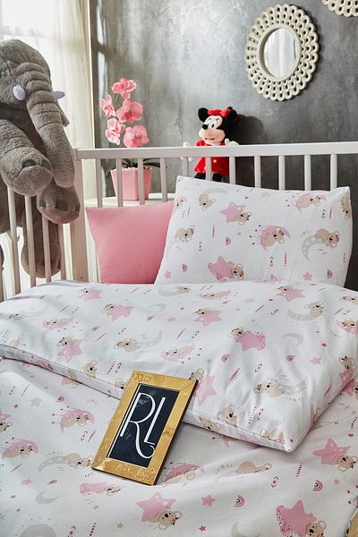 Ricco Lifes Pink Star Patterned 100% Organic Cotton Baby Duvet Cover Set - with Sheets