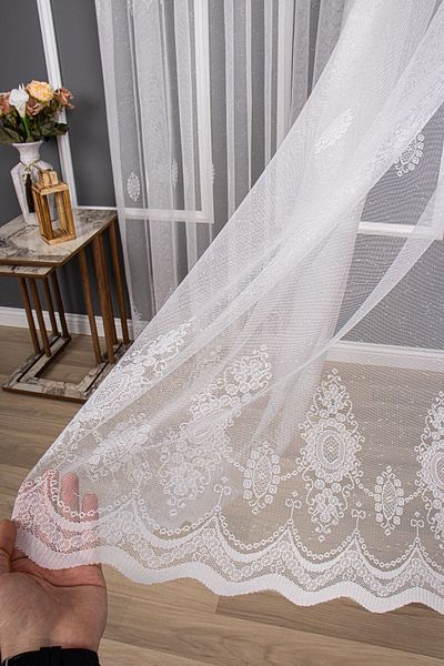 elision home New Design Patterned Knitted Plain Tulle Curtain, 300x250, Sparse Pleat, 1/2