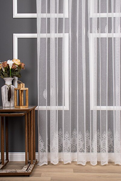 elision home New Design Patterned Knitted Plain Tulle Curtain, 300x250, Sparse Pleat, 1/2