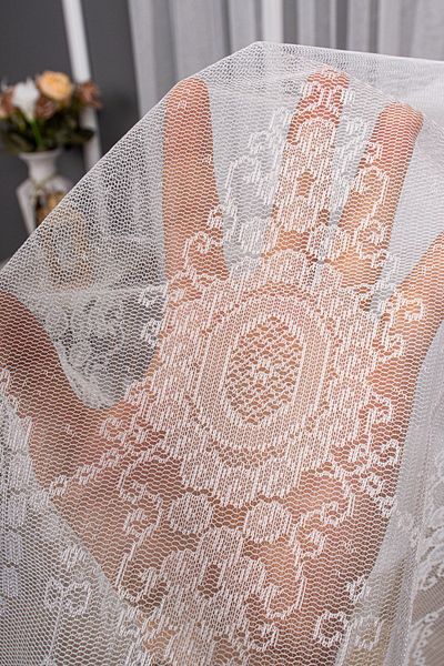 elision home New Design Patterned Knitted Plain Tulle Curtain, 300x250, Sparse Pleat, 1/2