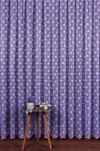 elision home Purple Color Star Pattern Knitted Tulle Curtain, 300x260cm, 1/2,5 Normal Pleat, Elıon01741
