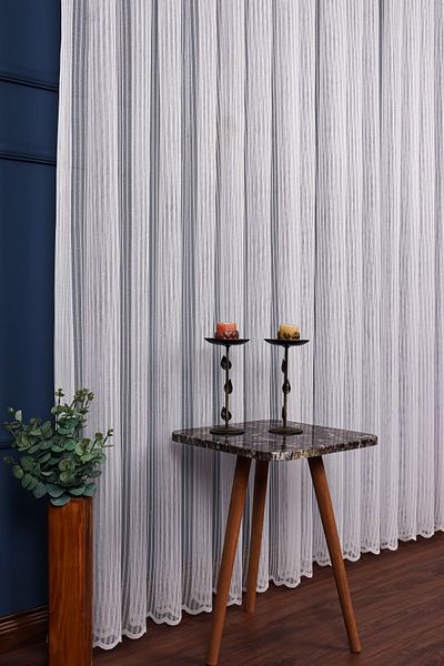 elision home Plain Length Striped Knitted Tulle Curtain, 200x260cm, 1/2,5 Normal Pleat, Elıon04241