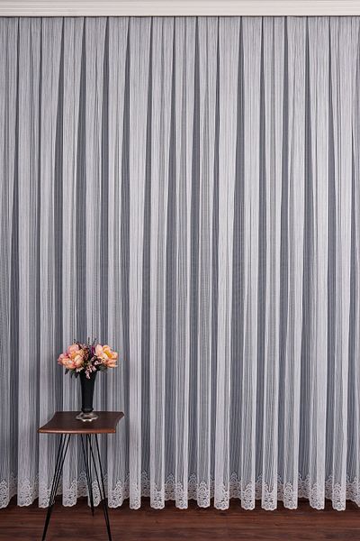 elision home Striped Skirt Damaks Pattern Knitted Tulle Curtain 350x250cm (1/3) Tight Pleat Elıon00781