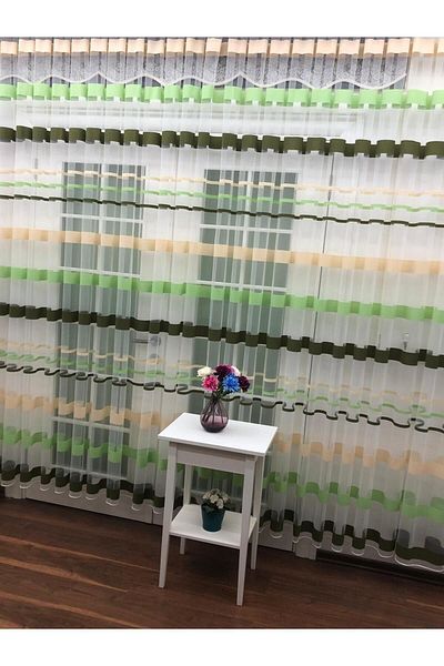 elision home Cortina de tul sport cu benzi transversale, 250x270, pliu strâns, 1/3