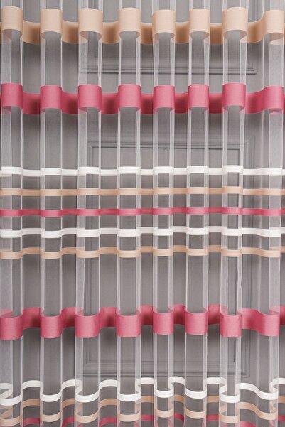 elision home Transverse Striped Banded Sports Tulle Curtain, 550x250, Sparse Pleat, 1/2