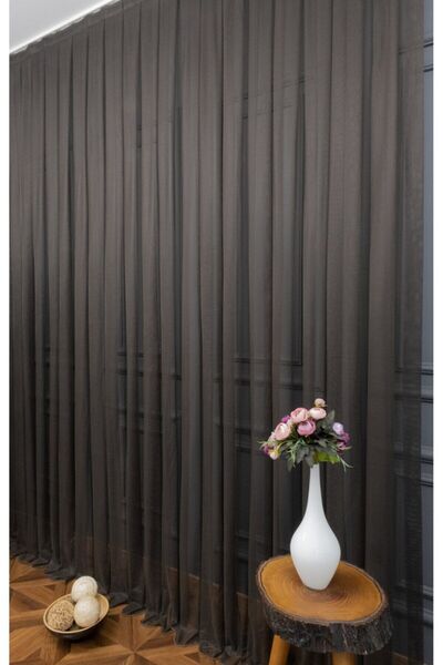 elision home Brown Grek Tulle Curtain Honeycomb Floor 300x260cm (1x2) Sparse Pleat Elıon00101