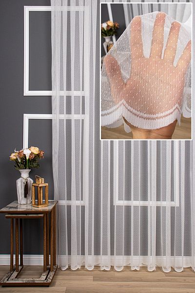 elision home Frosted Knitted Plain Tulle Curtain, 200x270, Tight Pleat, 1/3