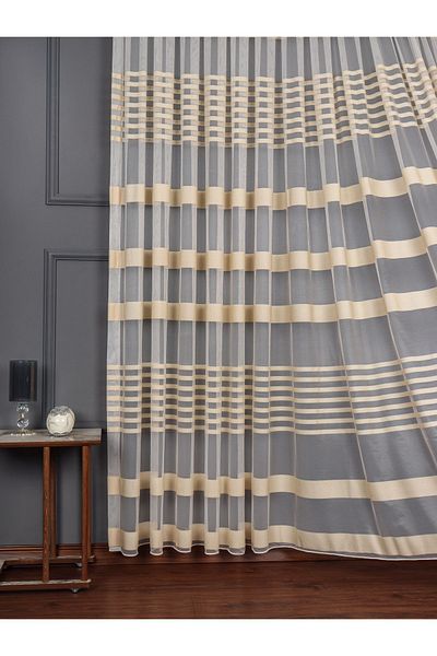 elision home Don't Want to Iron Beige Tape Tulle Curtain with Skirt Lead, Suitable for Living Room Guest Bedrooms