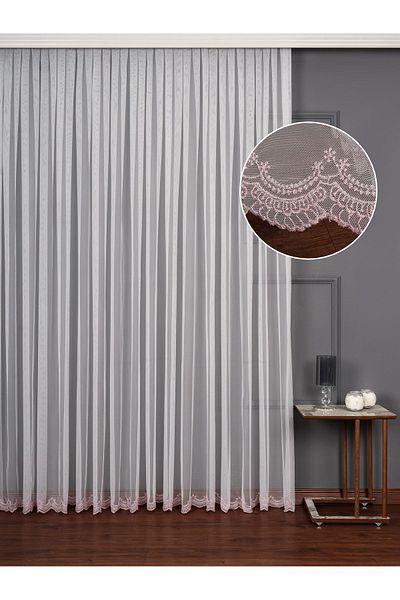 elision home Skirt Pink Embroidered Tulle Curtain Don't Want to Iron Suitable for Living Room Guest Bedrooms