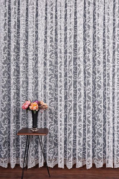 elision home Shawl Pattern Knitted Tulle Curtain 350x250cm 1x3 Tight Pleat Elıon01281