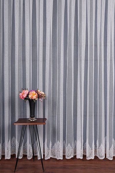 elision home Plain Skirt Damaks Pattern Knitted Tulle Curtain 300x250cm 1/2 Sparse Pleat Elısıon00801