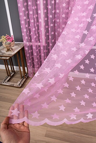 elision home Star Patterned Knitted Tulle Curtain - Plain Sparse Pleat, 350x270, 1/2