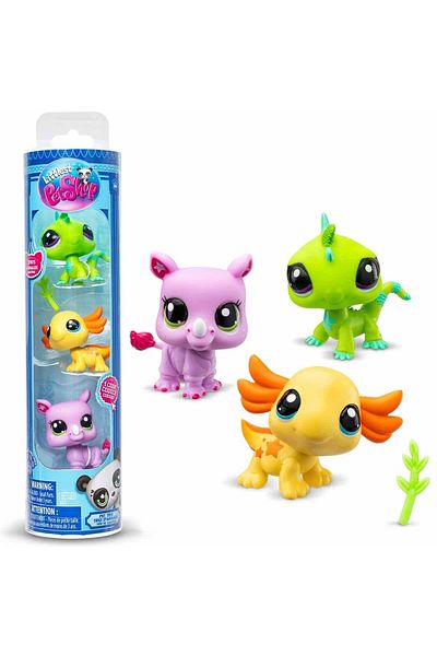 Sunman Littlest Pet Shop Minis 3-Piece Figure Set - Rhino Iguana Aksolotl S1 S00005516