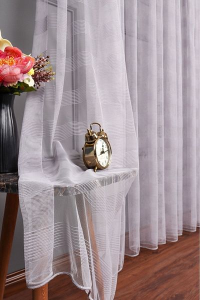 elision home Striped Dobby Gray Plain Tulle Curtain, 600x250, Normal Pleat, 1/2.5