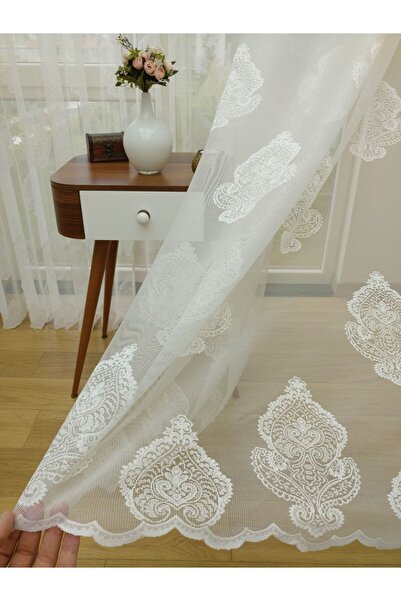 elision home Damask Desenli Özel Örme Dokulu Tül Perde, 400x270, Normal Pile,...