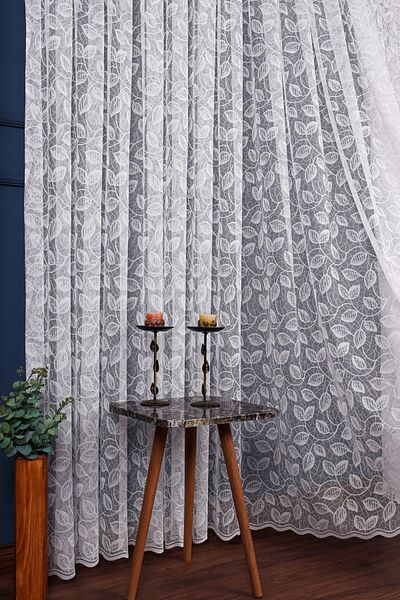 elision home Leaf Pattern French Lace Tulle Curtain, 350x250cm, 1/3 Tight Pleat, Elısıon02481