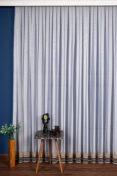 elision home Grek Floor Skirt End Mink Striped Tulle Curtain, 350x250cm, 1/3 Tight Pleat, Elıon02181