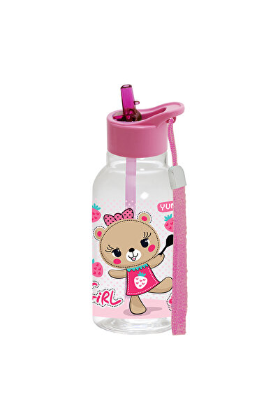 krommet Ayıcık Yummy Desen 460 cc Sızdırmaz Pipetli Matara, İpli Çocuk Matara...