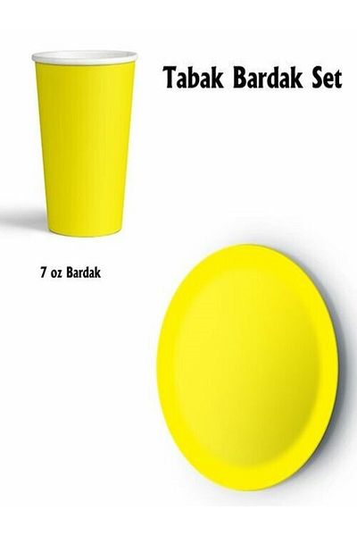 parti hediye sepeti 8-Piece Cardboard Set - Plate Cup and Lemon Yellow