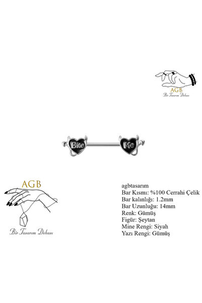 agbtasarım MİNELİ Tasarım "nipple" KALP Figürlü YAZILI Aksesuarlı  Göğüs Pier...