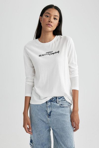 DeFacto Crew Neck Printed Long Sleeve Regular Fit T-Shirt - B3039ax23au