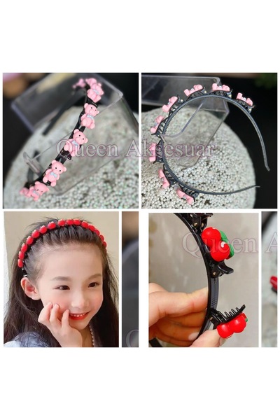 Queen Nelly Yeni trend moda mandal pensli tokalı kadın çocuk tacı pembe ayıcı...