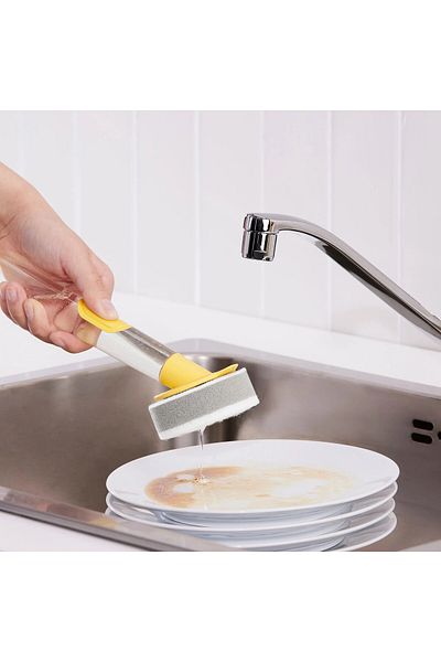 IKEA Yellow Ikea Plastic Handle Sponge Dish Brush - with Detergent Tank