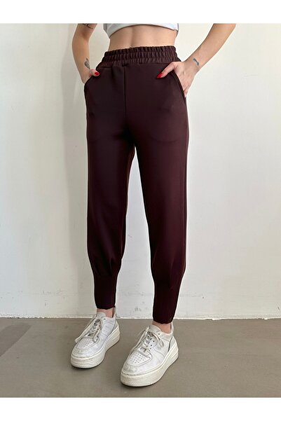 BEJNA Women's Brown High Waist Leg Pleated Pants