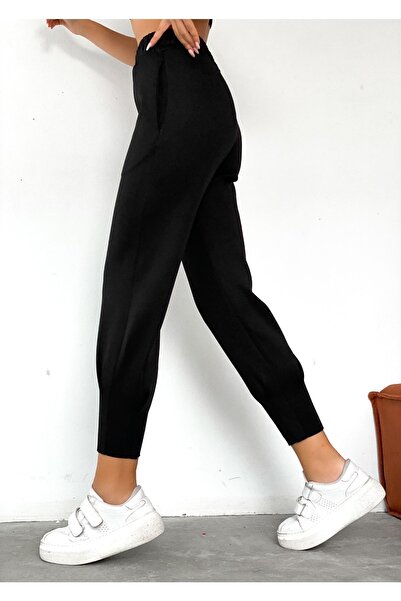 BEJNA Women's Black High Waist Pleated Trousers