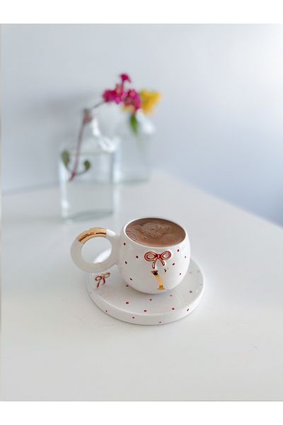 Mugtasarım 24 K Gold Gilded Red Double Turkish Coffee Cup - Letter Y