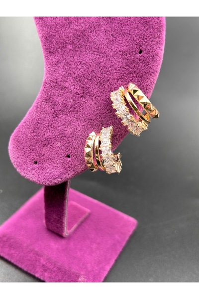 ByMerve Bym587 Zircon Stone Stylish Women's Evening Dress - Casual Steel Earrings