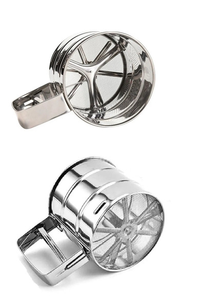 Ercazzo Metal Lüx Pratik Basmalı Un Eleği Paslanmaz Çelik Un Şeker Pudra Eleme Tetikli Aparatı