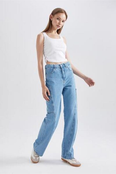 DeFacto Pantaloni jeans cu talie înaltă, cu picioare largi, anii 90 - 100% bumbac A8985ax23au