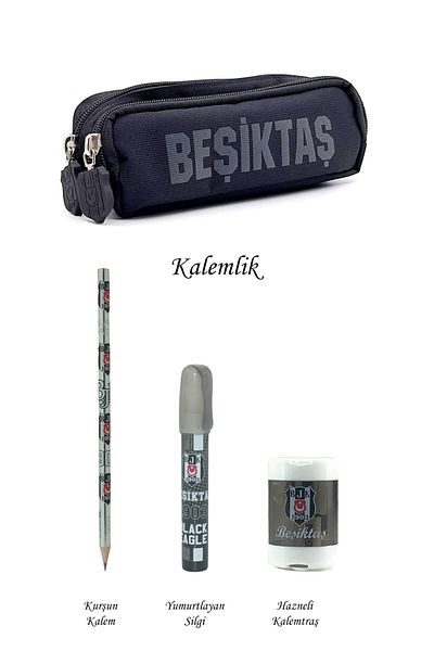 Beşiktaş 3-Piece Pen Holder Set with Wooden Box - 2-Compartment Box