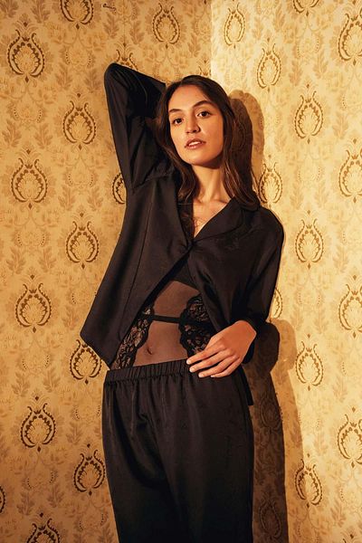 DeFacto Fall In Love Regular Fit Pajamas Collar Basic Long Sleeve Pajama Top Z5328az23sp