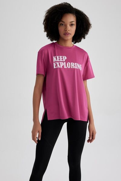 DeFacto Fit Loose Fit Crew Layer με στάμπα αθλητικό κοντομάνικο μπλουζάκι A2508ax23sm