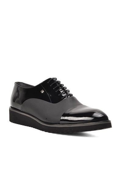 Fosco Black Patent Leather Matte Black Genuine Leather Large Size Men's Classic Shoes