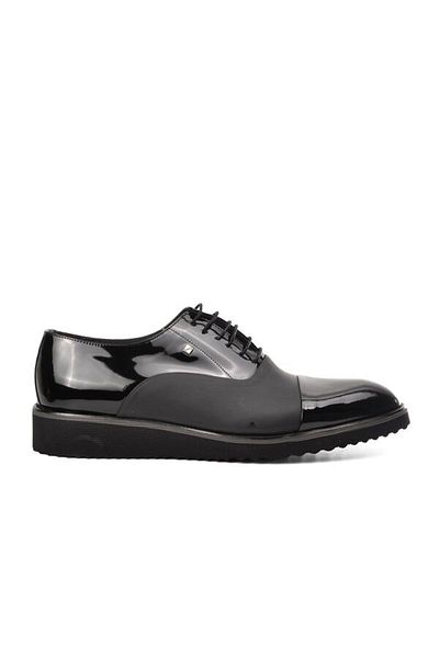 Fosco Black Patent Leather Matte Black Genuine Leather Large Size Men's Classic Shoes