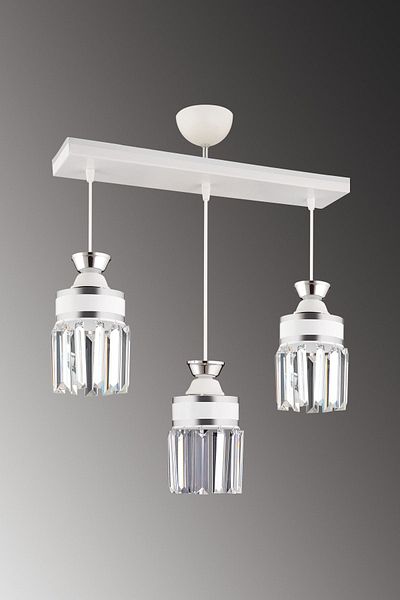 SONSUZ AYDINLATMA&AVİZE Tokyo 3 Row White Pendant Lamp Tray Crystal Stone Chrome Strip Cylinder Downward Facing Luxury Chandelier