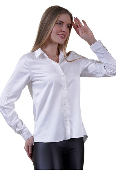 Exve Exclusive Cămașă albă, ușoară, care curge pe spate, cu țesătură din satin, pentru femei