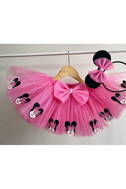 miniklerin dünyası Pembe Minnie Mous Tütü Etek Taç