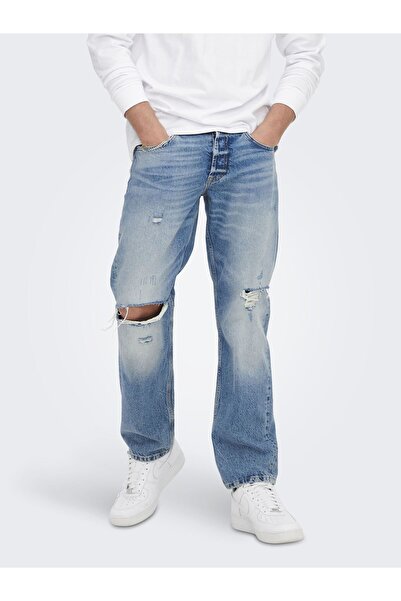 Only & Sons Normal Geschnittene Jeans Onsedge Orta Bel Gerade Geschnittene Jeans