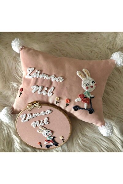 afralya home Bebek Çocuk Odası Isimli Dekoratif Yastık Kılıfı Ve Pano 2'li Ta...