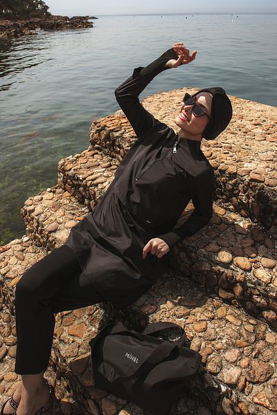 Minel Μαύρο Hijab Μαγιό - Γυναικείο Σετ 2 K-047